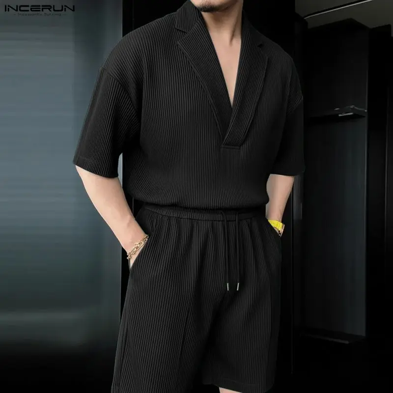 Mens Fashion Casual 2026 - INCERUN Men Sets Solid Color Lapel