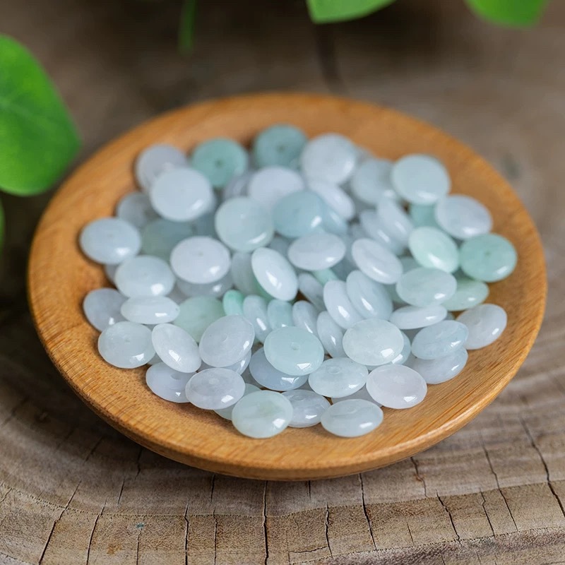 Mens Fashion Bracelet - 10pcs Natural Emerald White Jade Ping