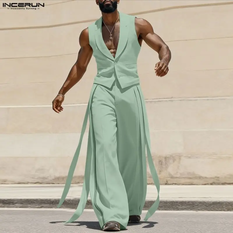 Mens Fashion Casual 2026 - INCERUN Men Sets Solid Color V