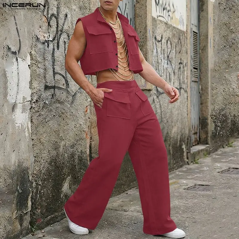 Mens Fashion Casual 2026 - INCERUN Men Sets Solid Sleeveless Crop
