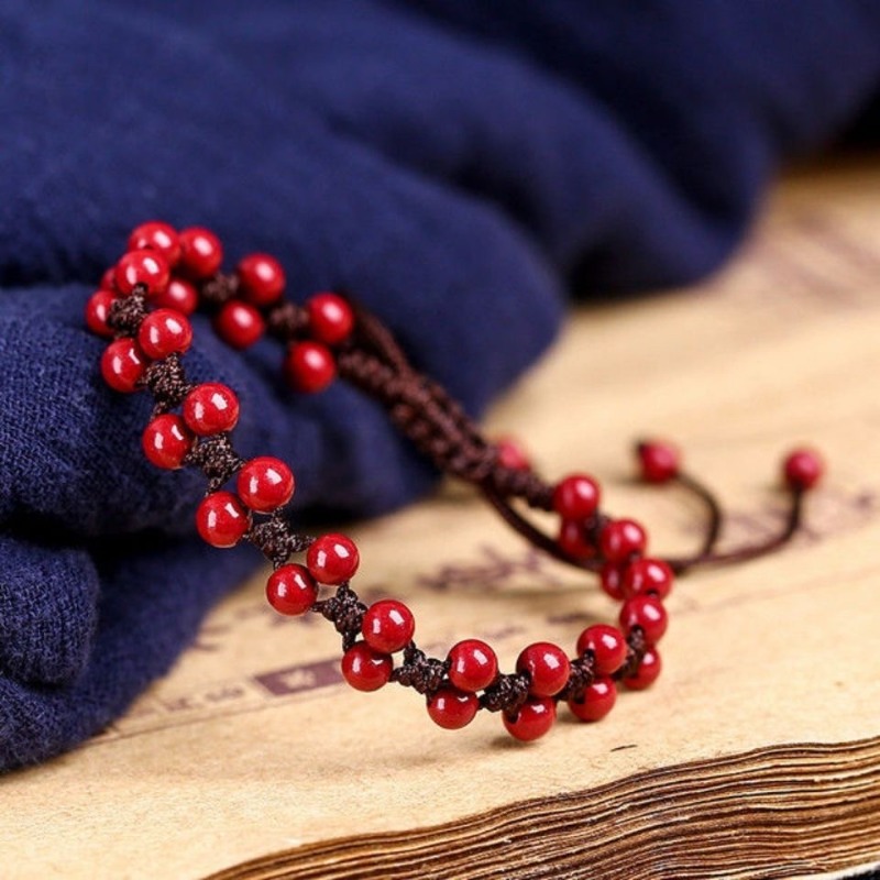 Mens Fashion Bracelet - Customized Natural Red Cinnabar 6mm Beads