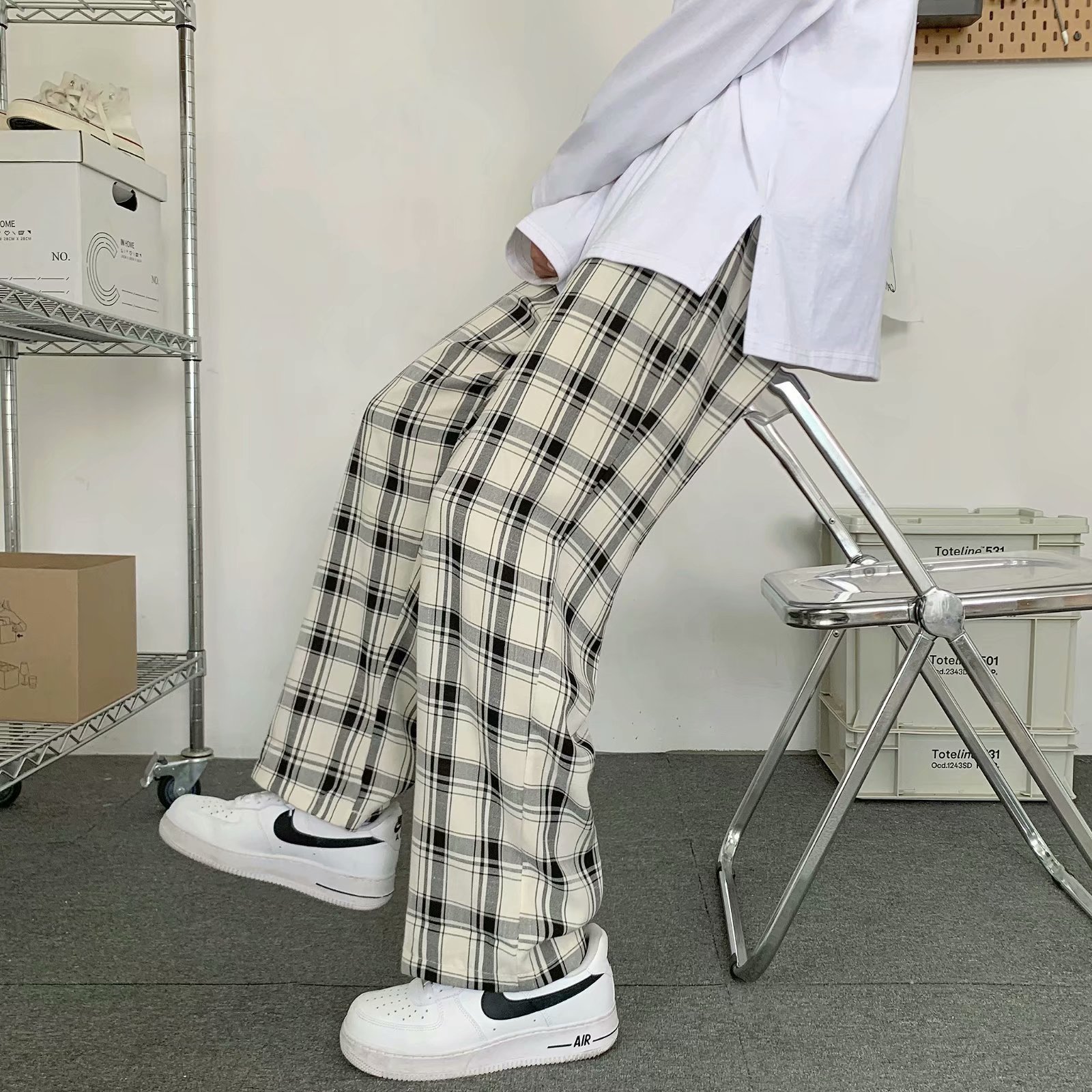 Men Fashion Korean Style - Men Plaid Pants Korean Style Loose