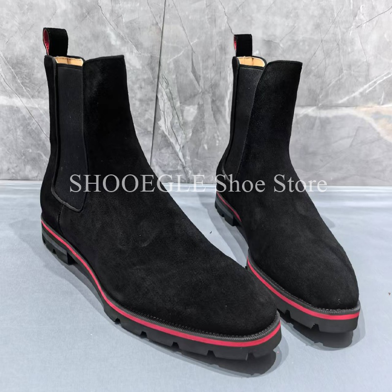 Mens Fashion Autumn 2025 - Black Cow Suede Men’s Boots Round