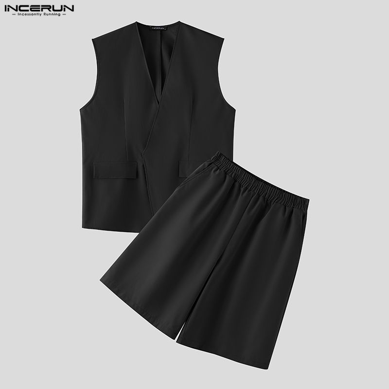 Mens Fashion Casual 2026 - INCERUN Men Sets Solid Color V