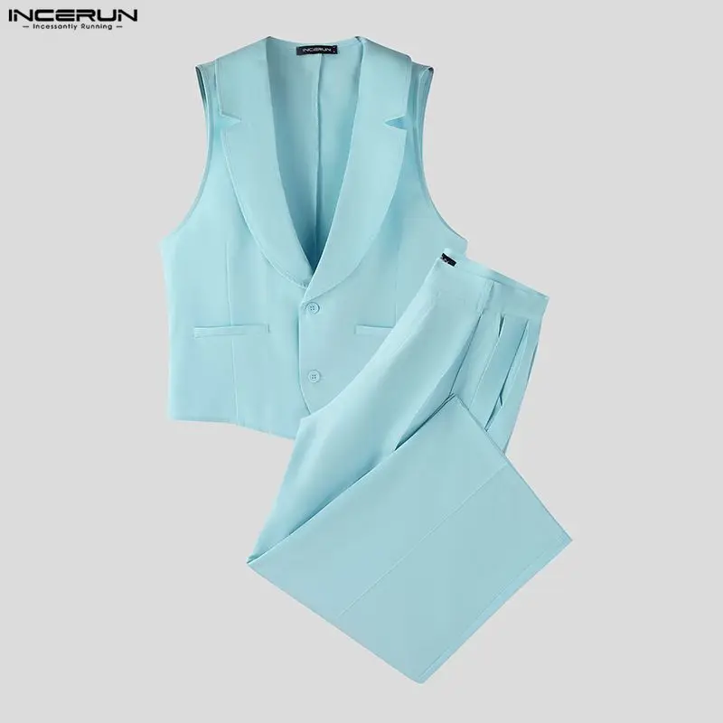 INCERUN Men Sets Solid Color V - Mens Fashion Casual 2026 评论和价格
