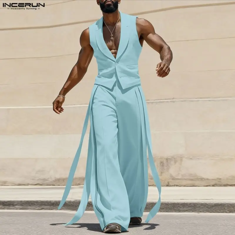 INCERUN Men Sets Solid Color V - Mens Fashion Casual 2026 评论和价格