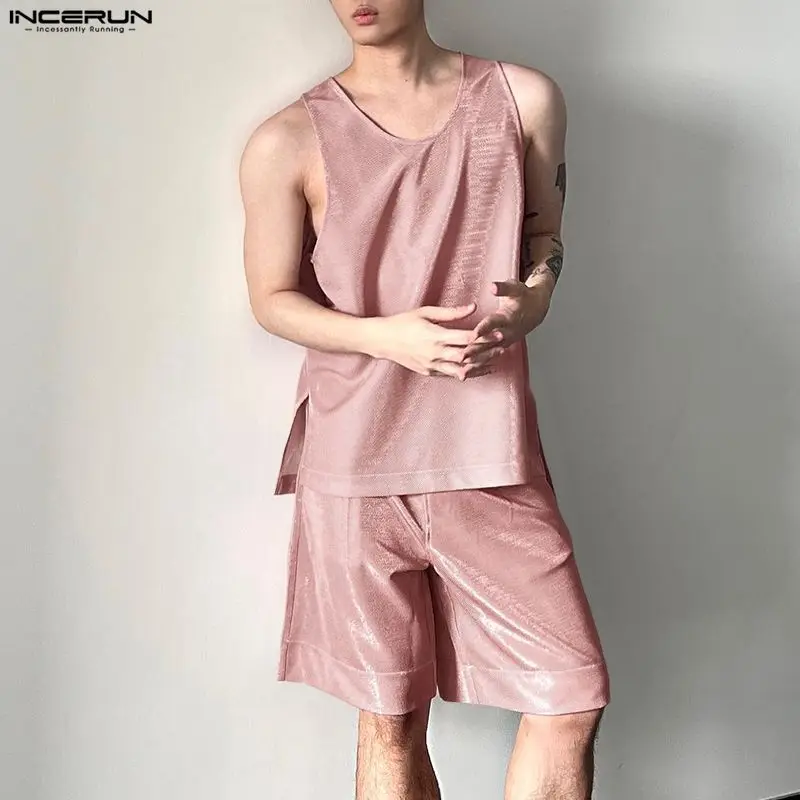 INCERUN Men's Sets Shiny Solid - Mens Fashion Casual 2026 评论和价格
