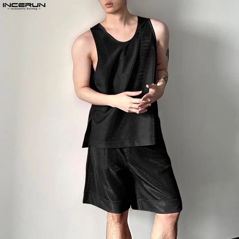 INCERUN Men's Sets Shiny Solid - Mens Fashion Casual 2026 评论和价格
