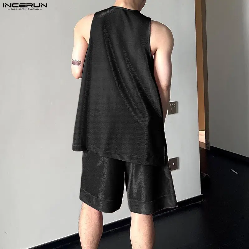INCERUN Men's Sets Shiny Solid - Mens Fashion Casual 2026 评论和价格