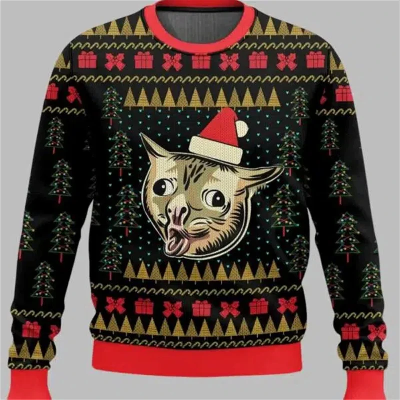 2026 Funny Cat Pattern Ugly Ch - Mens Fashion Casual 2026 评论和价格