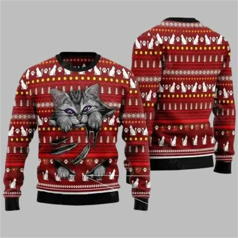2026 Funny Cat Pattern Ugly Ch - Mens Fashion Casual 2026 评论和价格