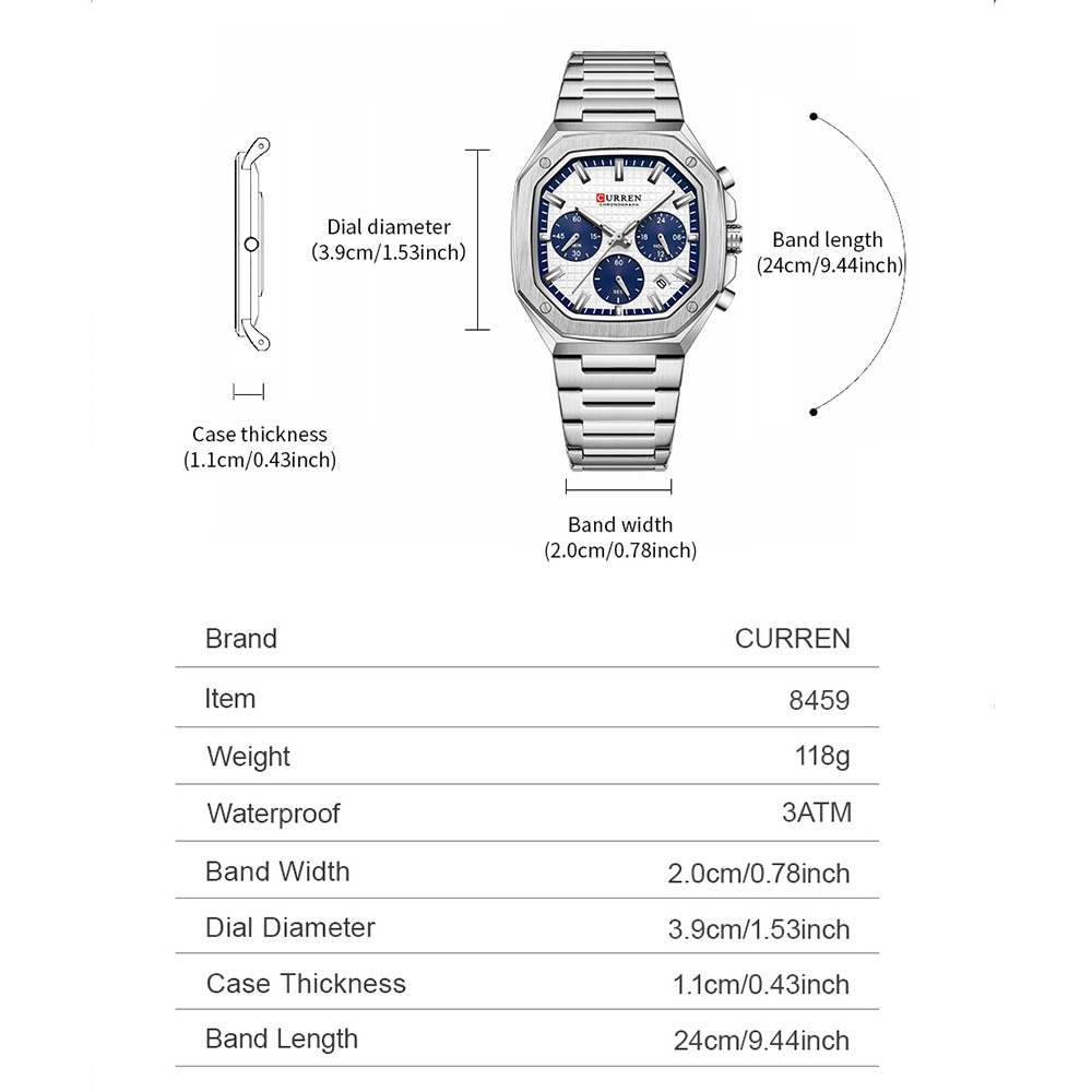 CURREN Luxury Square Chrono Wa - Mens Fashion Bracelet 评论和价格