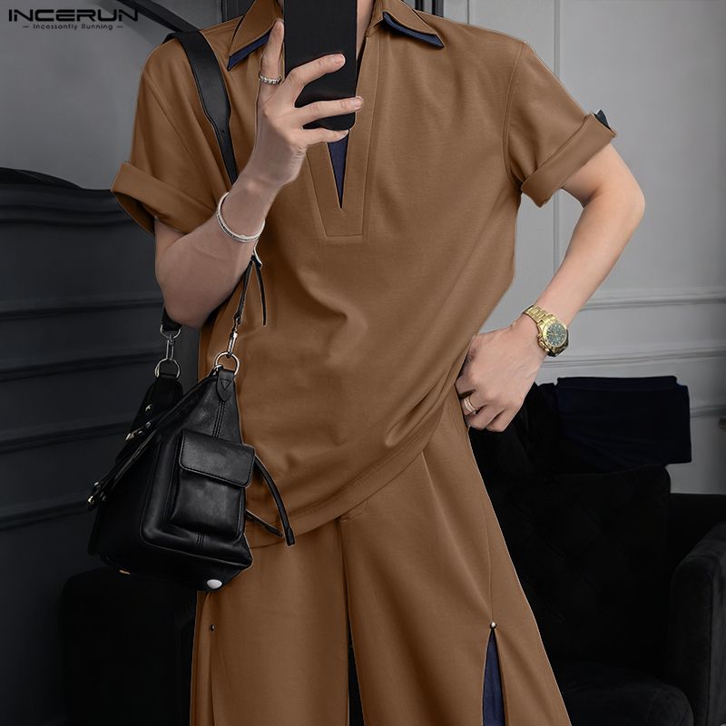 Men Sets Patchwork Lapel Short - Mens Fashion Casual 2026 评论和价格